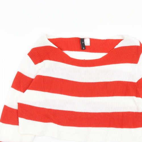 H&M Womens Red Scoop Neck Striped Acrylic Pullover Jumper Size S