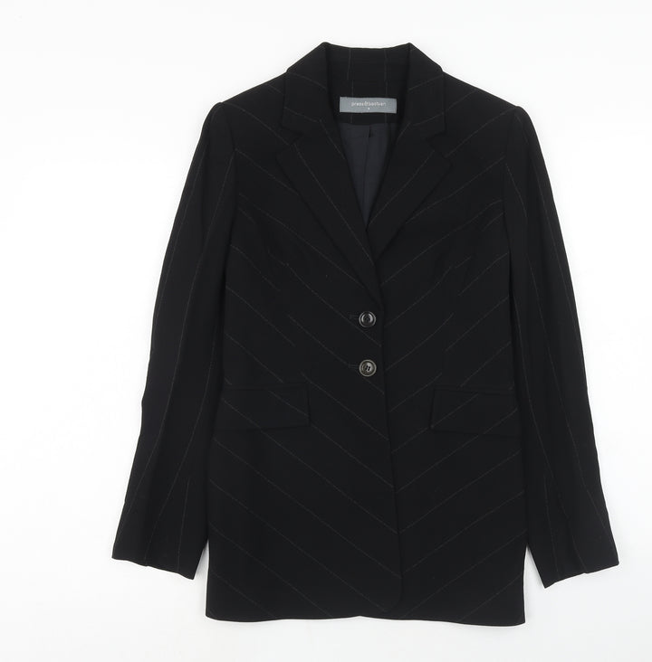 Press&Bastyan Womens Black Striped Wool Jacket Blazer Size 8