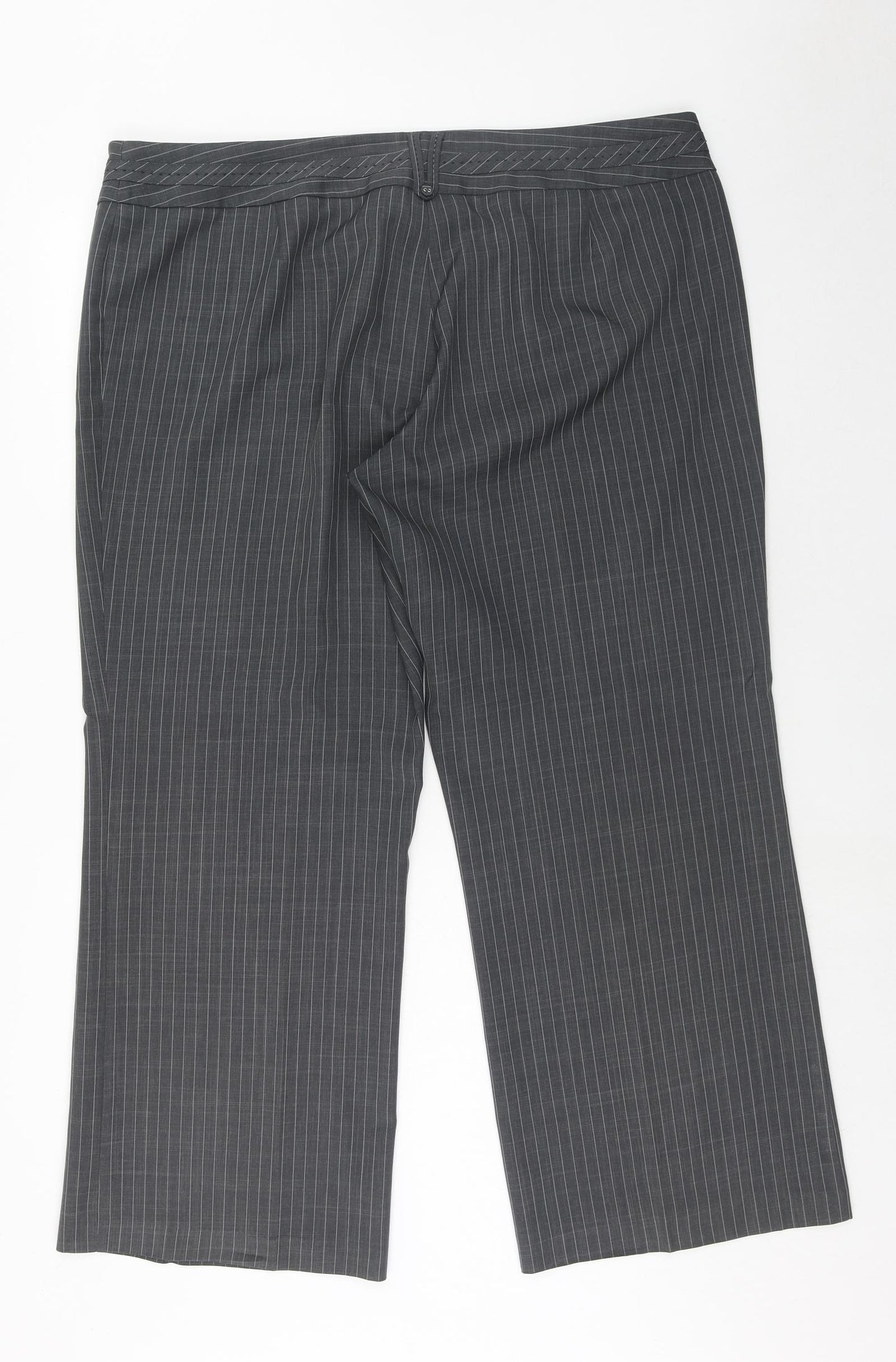 F&F Womens Grey Striped Polyester Trousers Size 20 Regular Hook & Eye