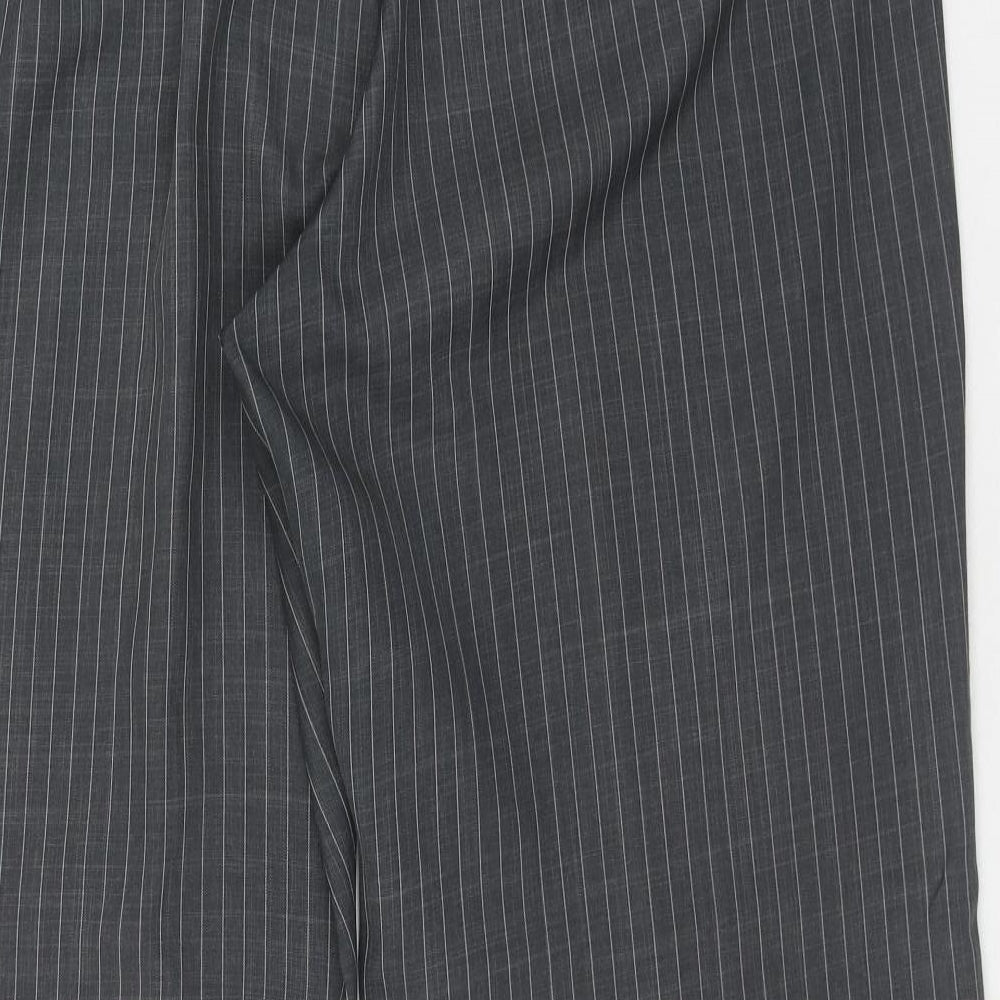 F&F Womens Grey Striped Polyester Trousers Size 20 Regular Hook & Eye