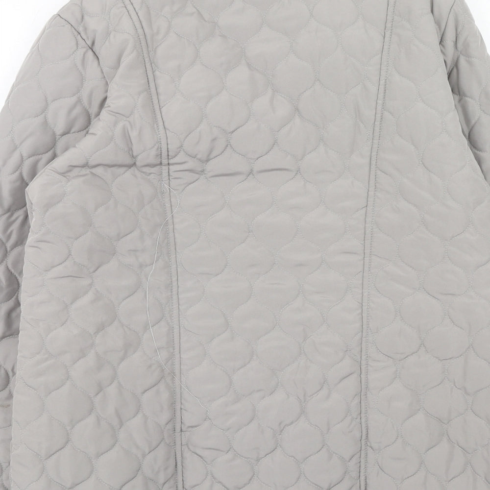 Gabrielle Vicenza Womens Grey Quilted Jacket Size 10 Button - Size 10-12