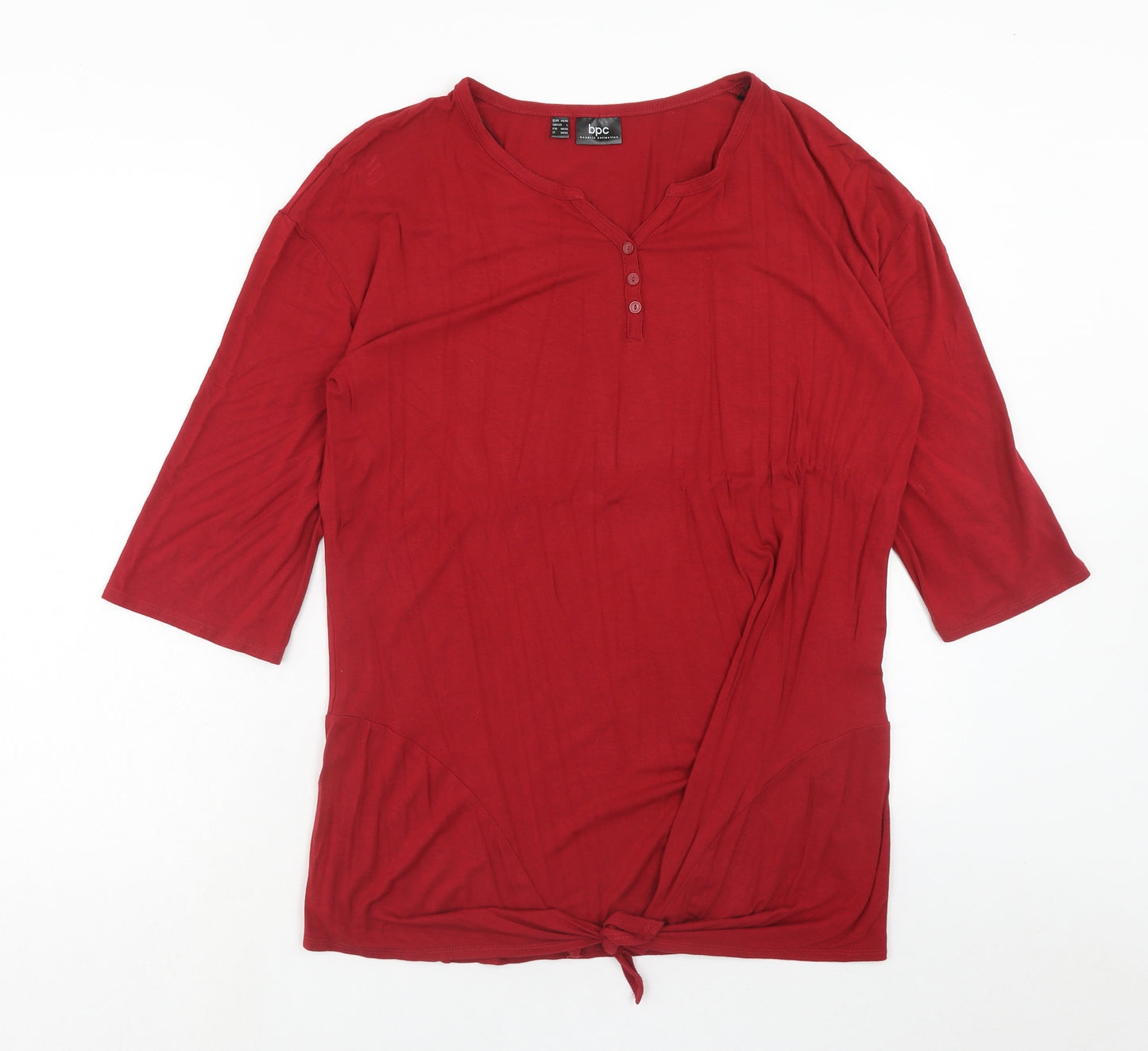 bonprix Womens Red Viscose Basic Blouse Size L V-Neck - Tie Front