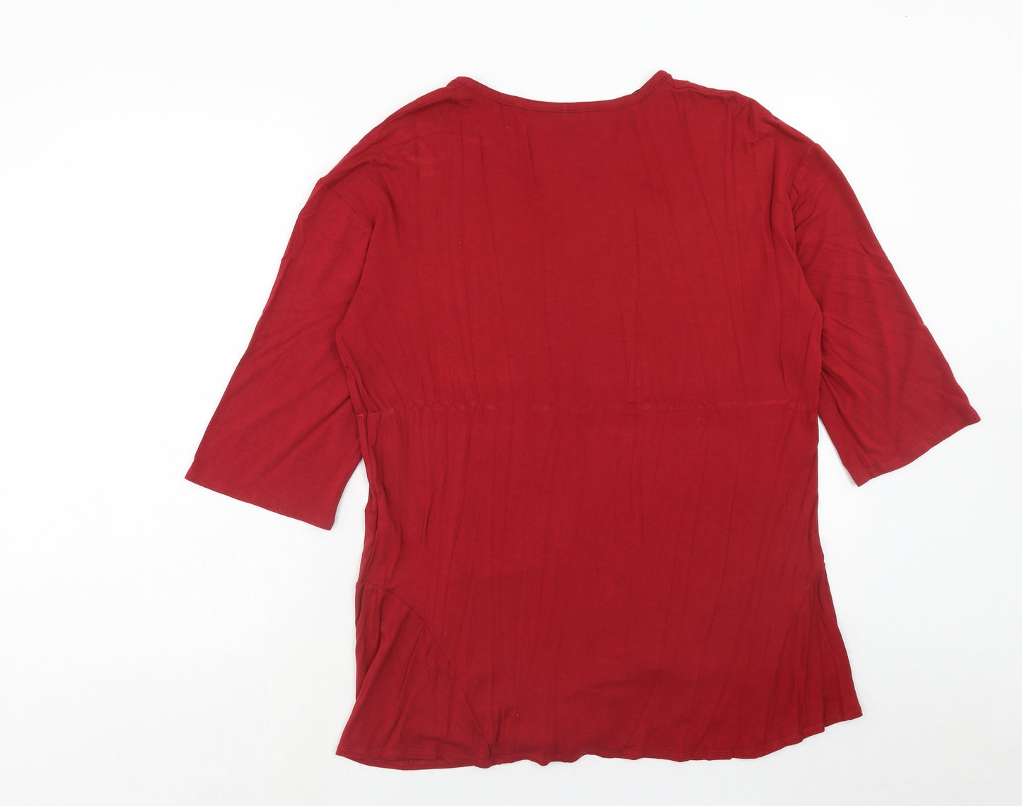 bonprix Womens Red Viscose Basic Blouse Size L V-Neck - Tie Front