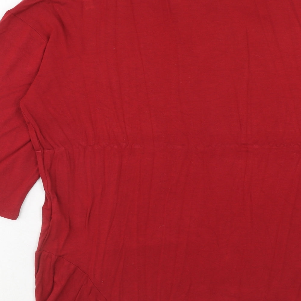 bonprix Womens Red Viscose Basic Blouse Size L V-Neck - Tie Front