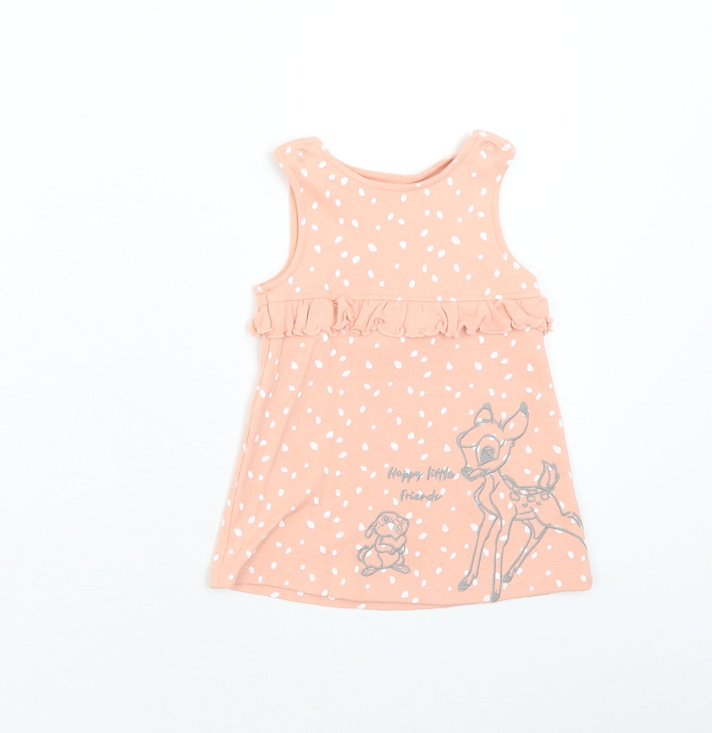 George Girls Pink Geometric Cotton A-Line Size 6-9 Months Round Neck Button - Bambi Disney