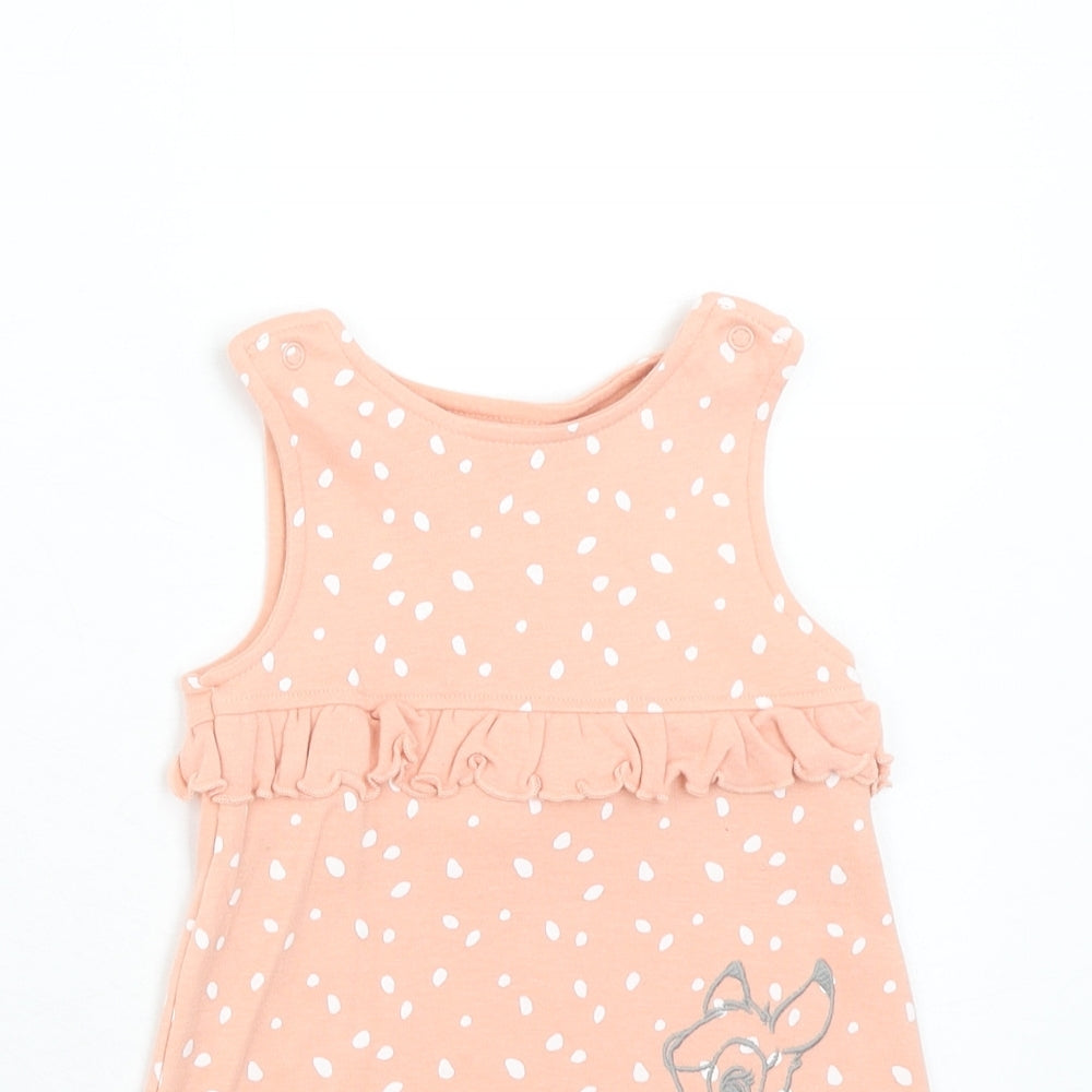 George Girls Pink Geometric Cotton A-Line Size 6-9 Months Round Neck Button - Bambi Disney