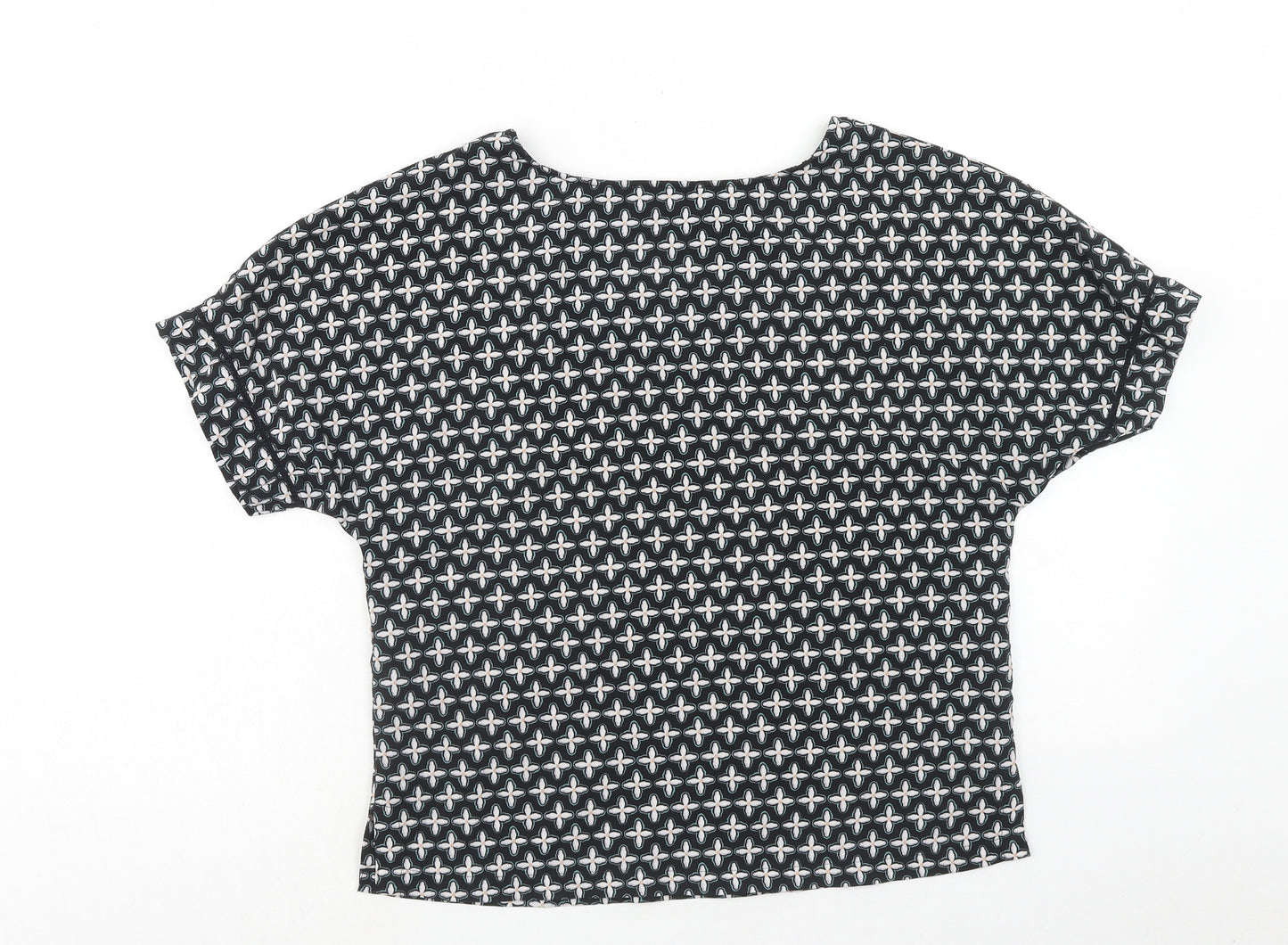 Marks and Spencer Womens Black Geometric Polyester Basic Blouse Size 10 V-Neck