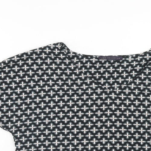 Marks and Spencer Womens Black Geometric Polyester Basic Blouse Size 10 V-Neck