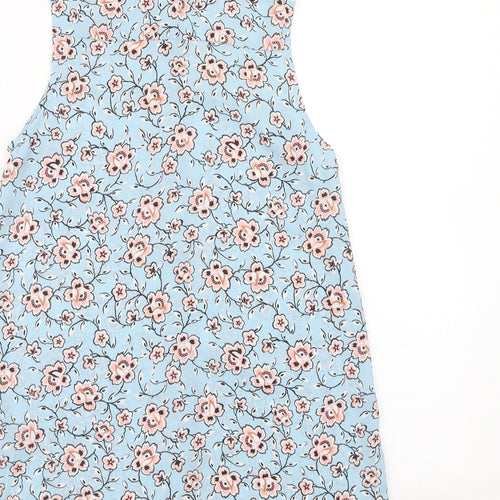 New Look Womens Blue Floral Polyester Basic Button-Up Size 6 Collared