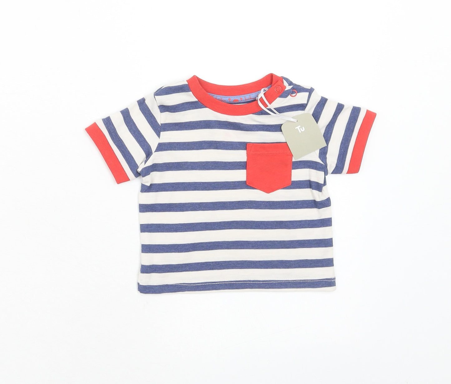 TU Baby Multicoloured Striped Cotton Pullover T-Shirt Size 0-3 Months Round Neck Button