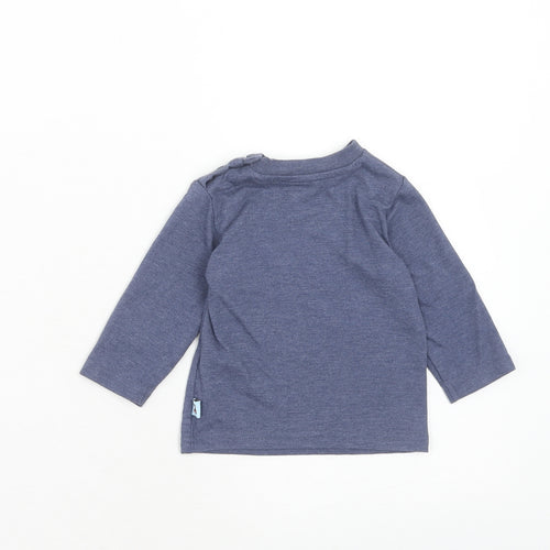 F&F Boys Blue Cotton Pullover T-Shirt Size 0-3 Months Round Neck Button - Cars