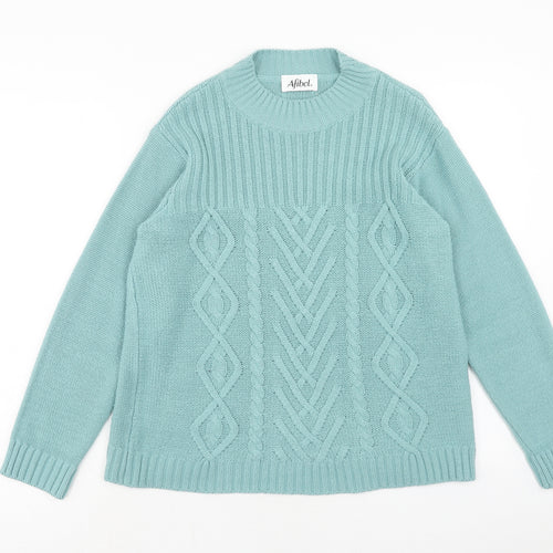 AFIBEL Womens Blue Round Neck Geometric Acrylic Pullover Jumper Size 14