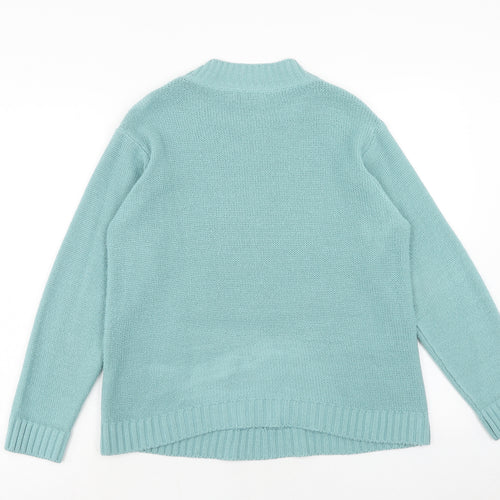 AFIBEL Womens Blue Round Neck Geometric Acrylic Pullover Jumper Size 14