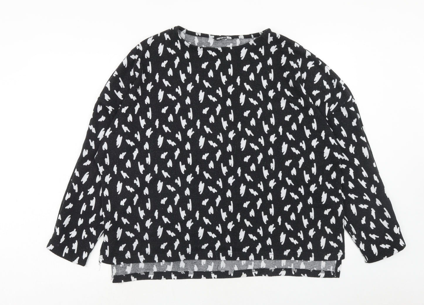 PEP&CO Womens Black Geometric Polyester Basic T-Shirt Size 16 Round Neck