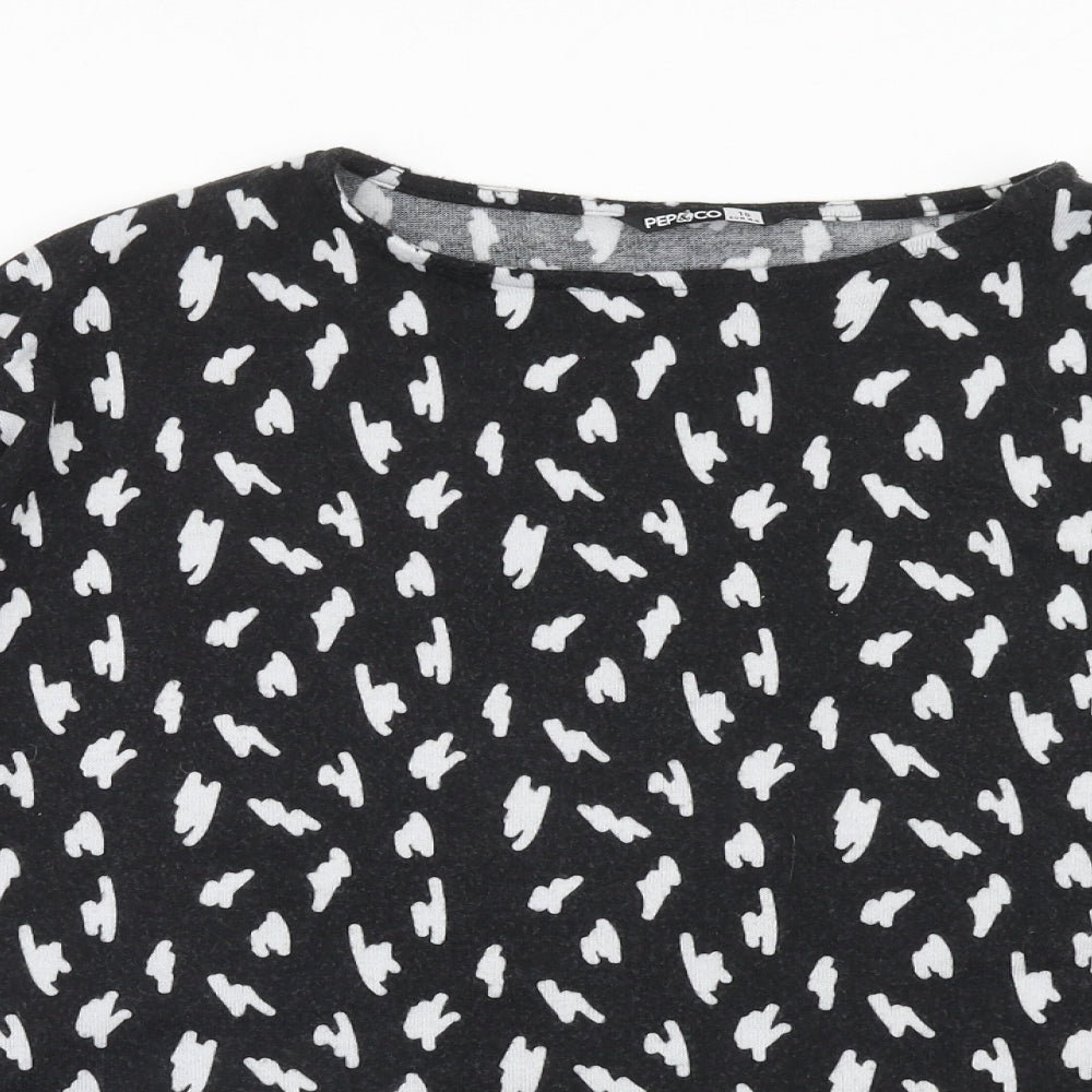 PEP&CO Womens Black Geometric Polyester Basic T-Shirt Size 16 Round Neck