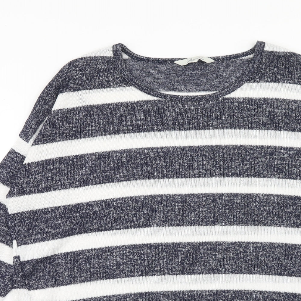 Peacocks Womens Blue Round Neck Striped Viscose Pullover Jumper Size L