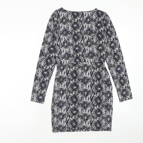 H&M Womens Purple Animal Print Polyester Bodycon Size 10 V-Neck Pullover - Snake Skin Print Knot Front