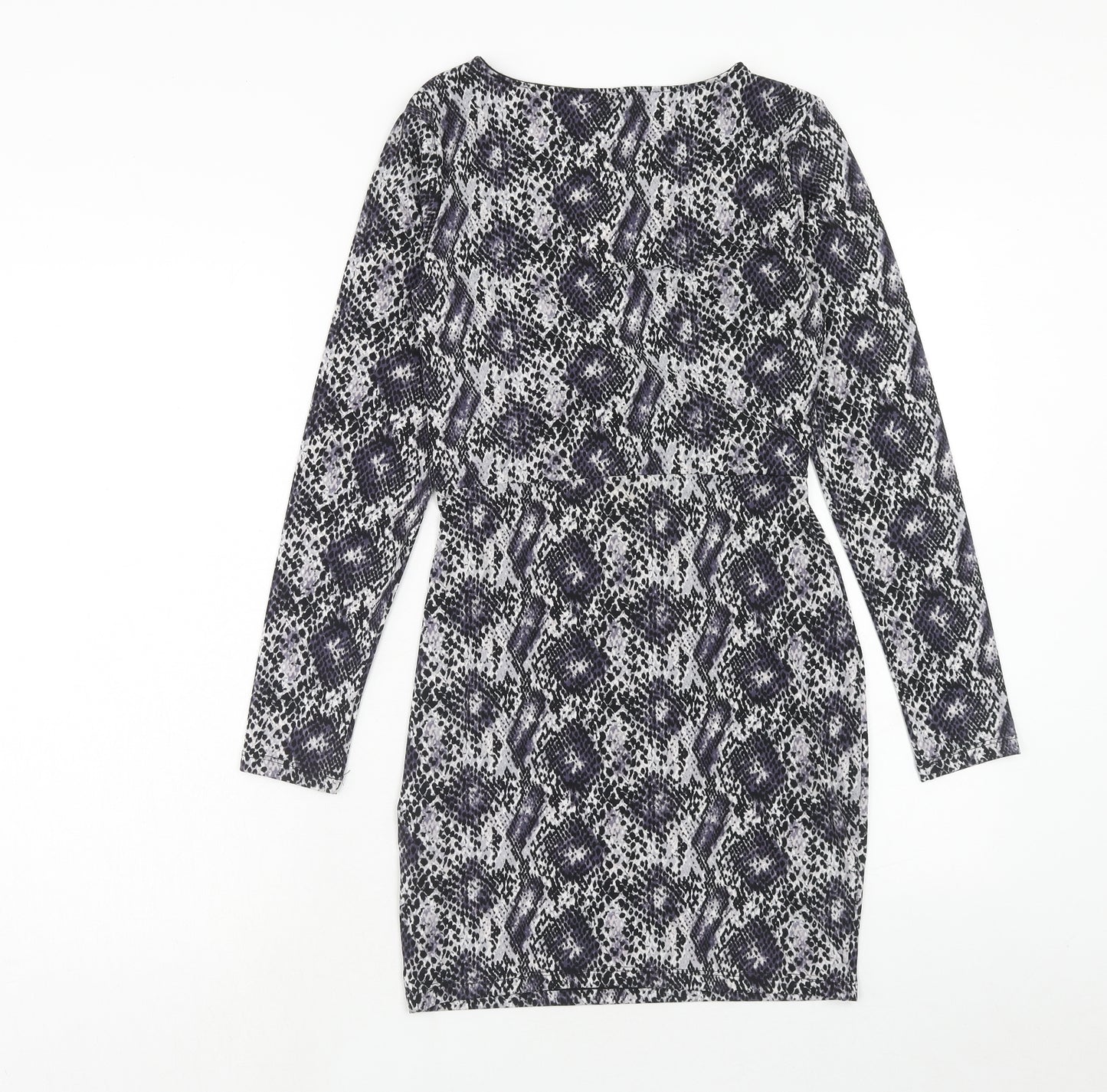 H&M Womens Purple Animal Print Polyester Bodycon Size 10 V-Neck Pullover - Snake Skin Print Knot Front