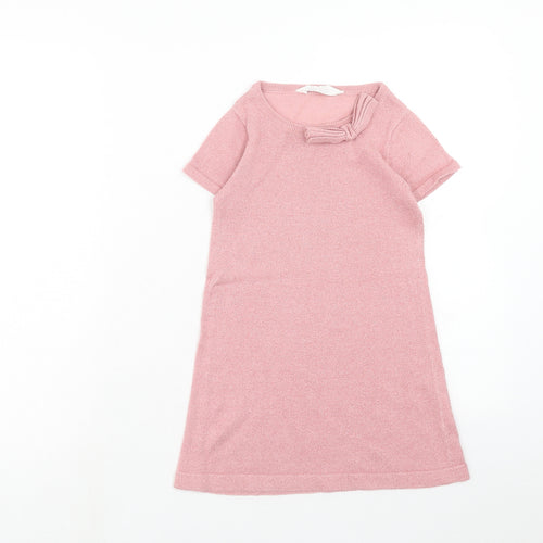 H&M Girls Pink Cotton A-Line Size 4 Years Scoop Neck Pullover - 4-6 Years