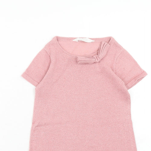H&M Girls Pink Cotton A-Line Size 4 Years Scoop Neck Pullover - 4-6 Years