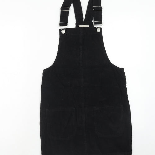 Denim & Co. Womens Black Cotton Pinafore/Dungaree Dress Size 6 Square Neck Button