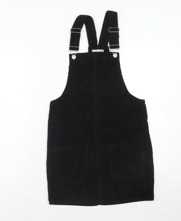 Denim & Co. Womens Black Cotton Pinafore/Dungaree Dress Size 6 Square Neck Button