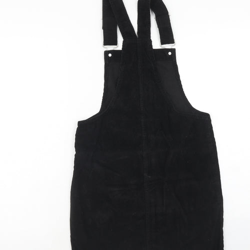 Denim & Co. Womens Black Cotton Pinafore/Dungaree Dress Size 6 Square Neck Button