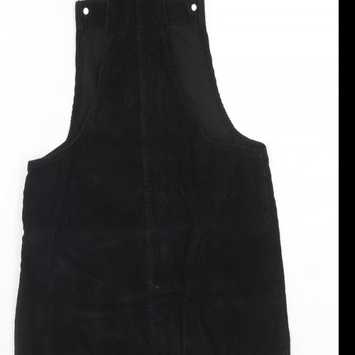 Denim & Co. Womens Black Cotton Pinafore/Dungaree Dress Size 6 Square Neck Button