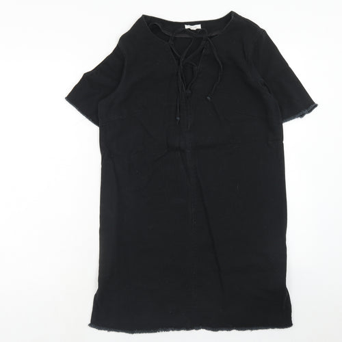 Lily Loves Womens Black Cotton Shift Size 8 V-Neck Lace Up