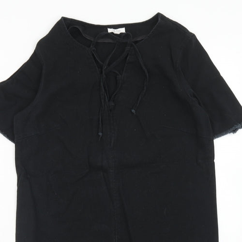 Lily Loves Womens Black Cotton Shift Size 8 V-Neck Lace Up