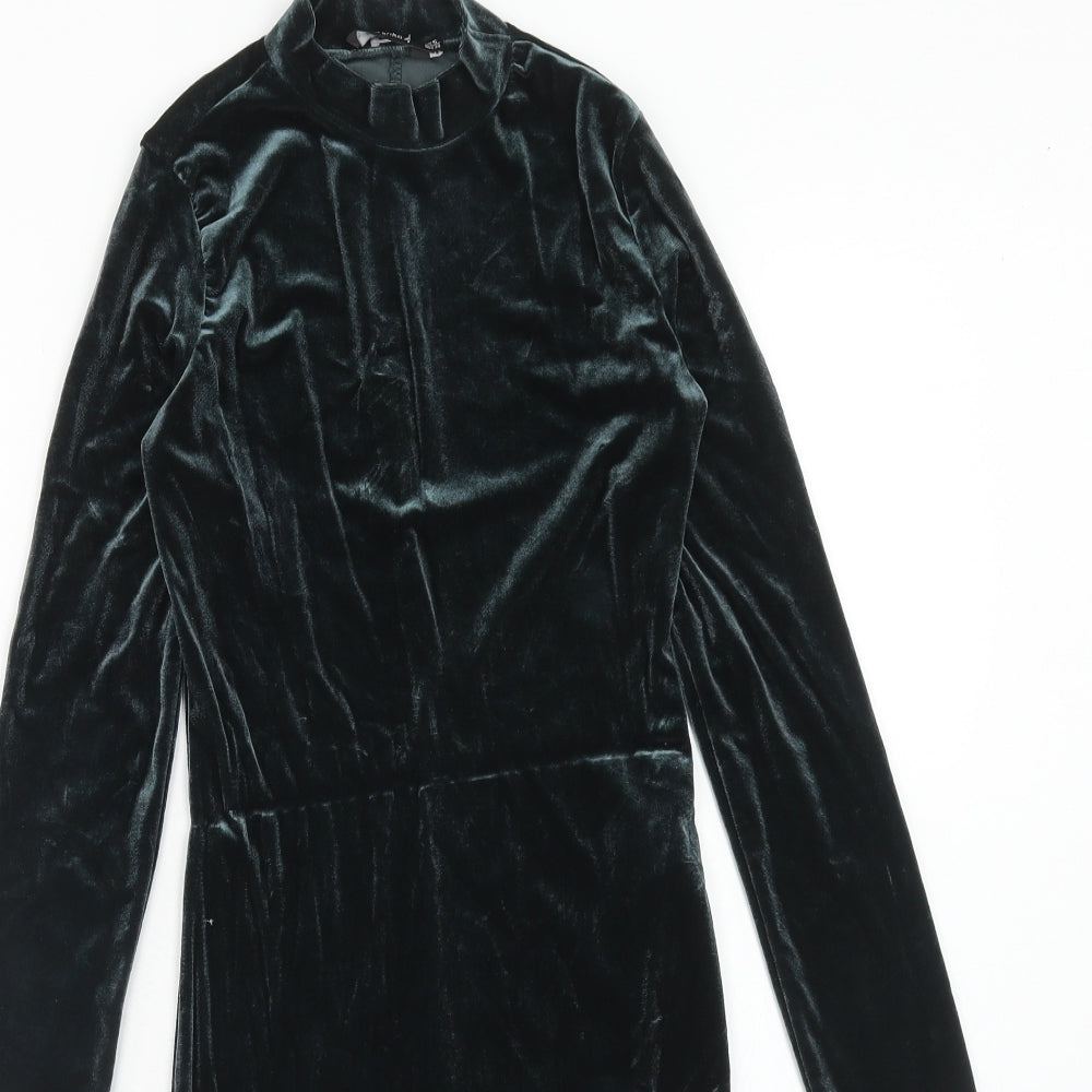 Bershka Womens Green Polyester Bodycon Size XS Mock Neck Button