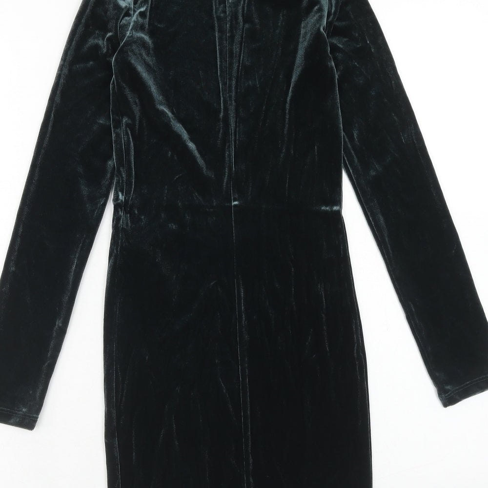 Bershka Womens Green Polyester Bodycon Size XS Mock Neck Button