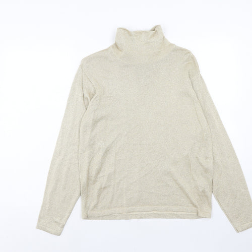 Talbots Womens Gold Mock Neck Cotton Pullover Jumper Size M