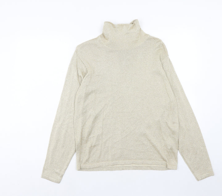 Talbots Womens Gold Mock Neck Cotton Pullover Jumper Size M
