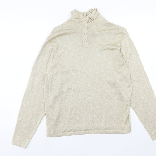Talbots Womens Gold Mock Neck Cotton Pullover Jumper Size M