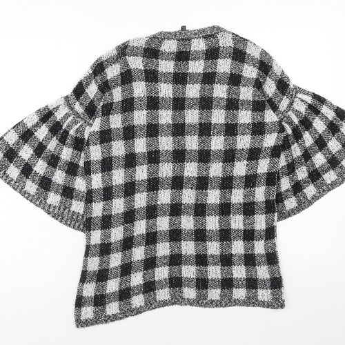 F&F Womens Black Round Neck Check Cotton Pullover Jumper Size 6