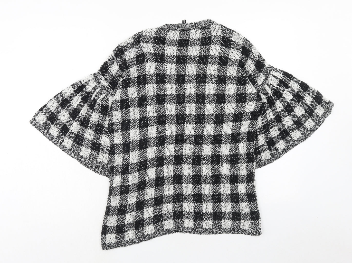 F&F Womens Black Round Neck Check Cotton Pullover Jumper Size 6
