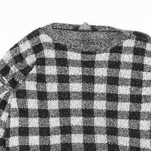 F&F Womens Black Round Neck Check Cotton Pullover Jumper Size 6