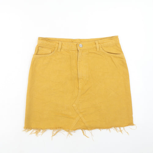 Monki Womens Yellow Cotton A-Line Skirt Size 12 Zip