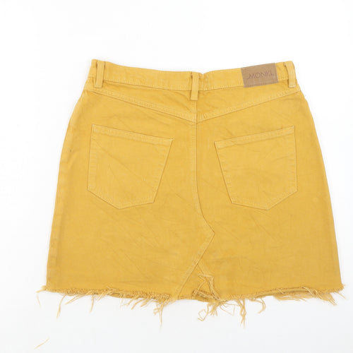 Monki Womens Yellow Cotton A-Line Skirt Size 12 Zip