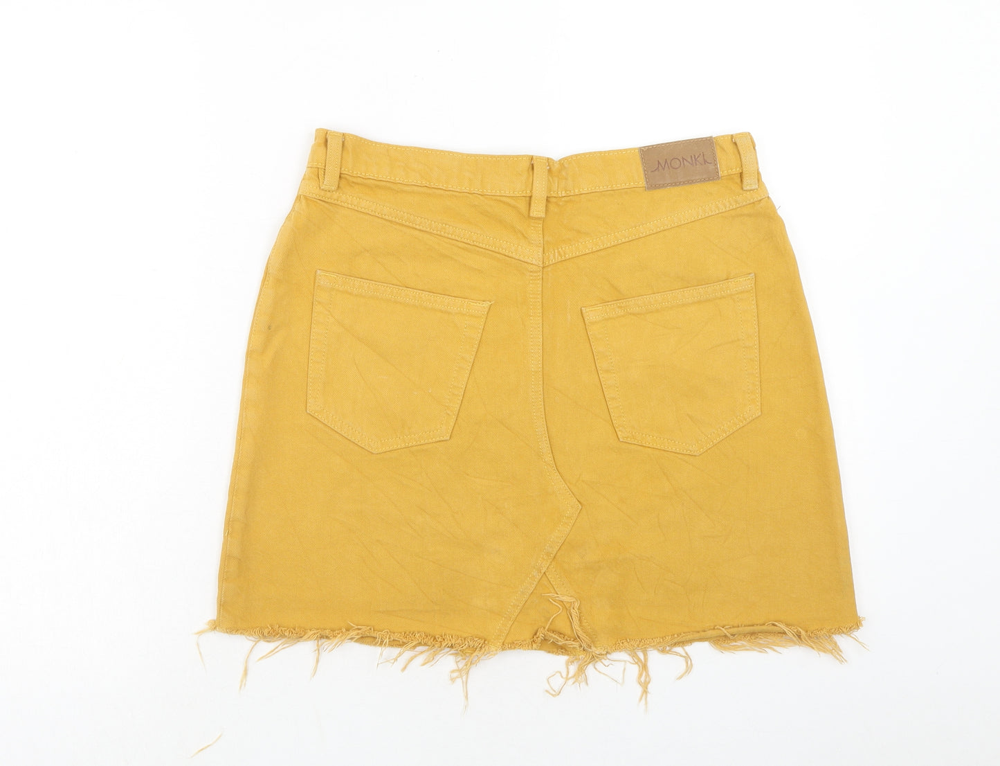 Monki Womens Yellow Cotton A-Line Skirt Size 12 Zip