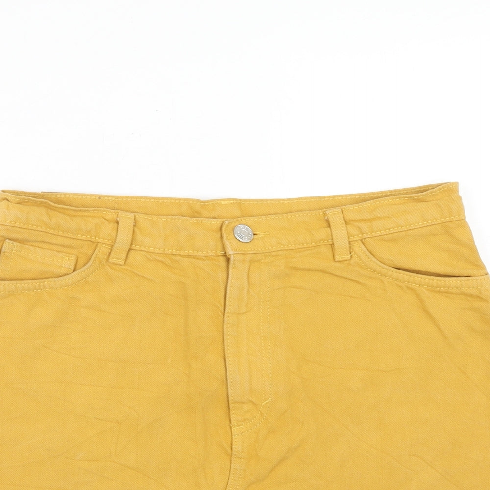 Monki Womens Yellow Cotton A-Line Skirt Size 12 Zip