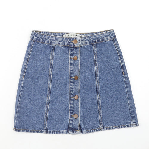 Denim & Co. Womens Blue Cotton A-Line Skirt Size 8 Zip