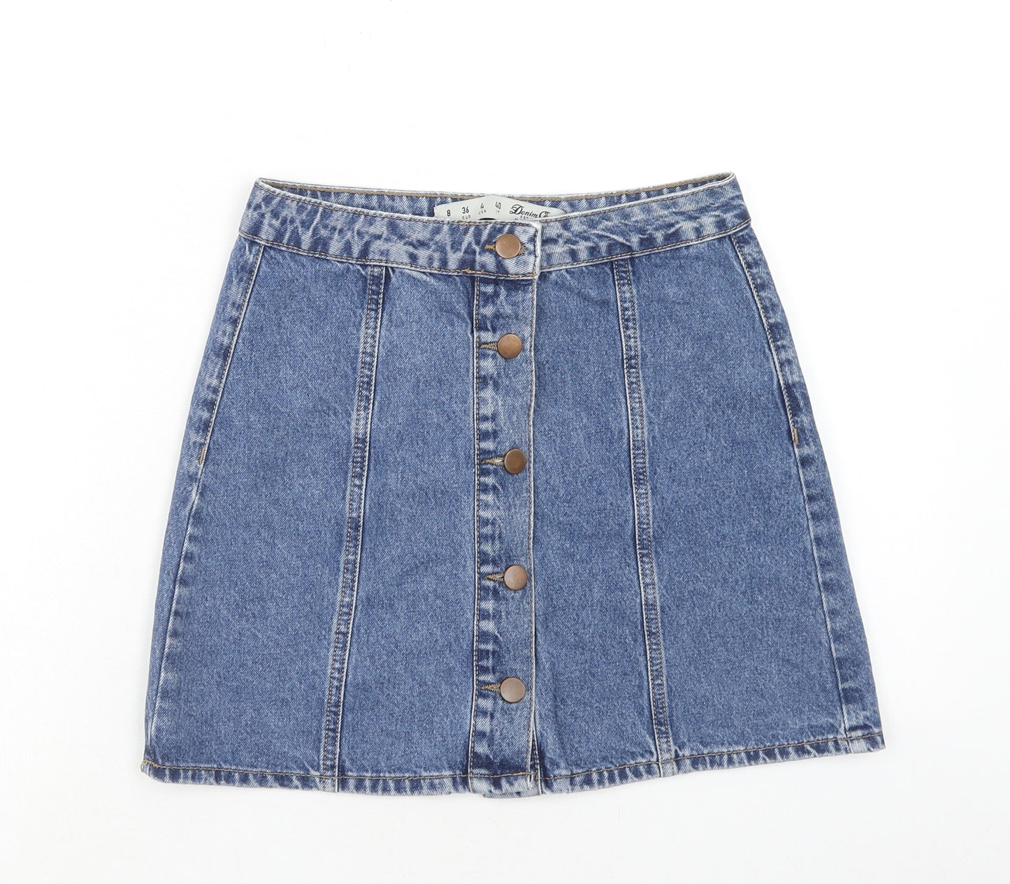 Denim & Co. Womens Blue Cotton A-Line Skirt Size 8 Zip