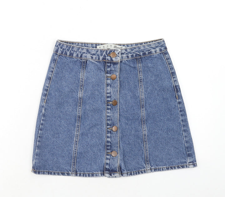 Denim & Co. Womens Blue Cotton A-Line Skirt Size 8 Zip
