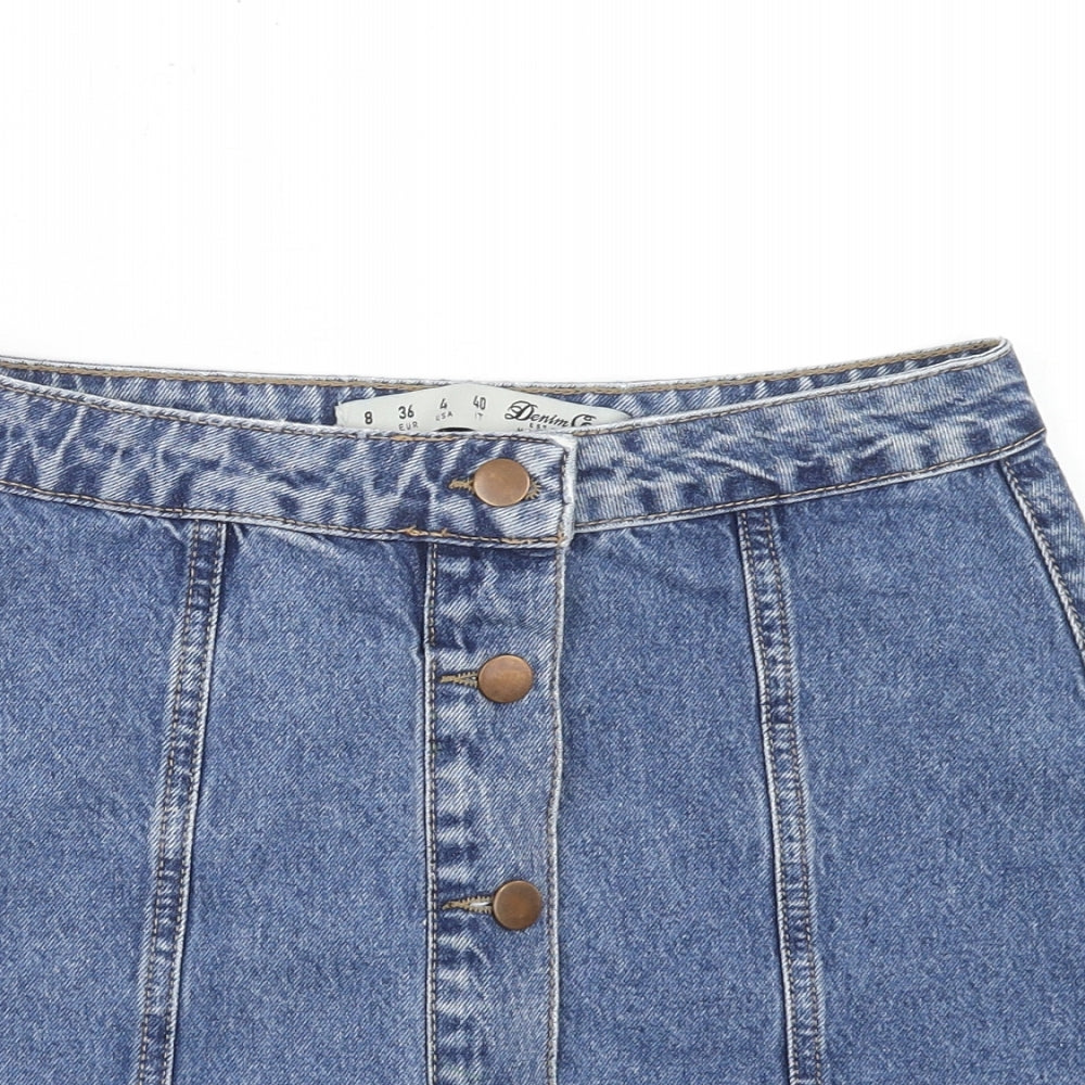 Denim & Co. Womens Blue Cotton A-Line Skirt Size 8 Zip