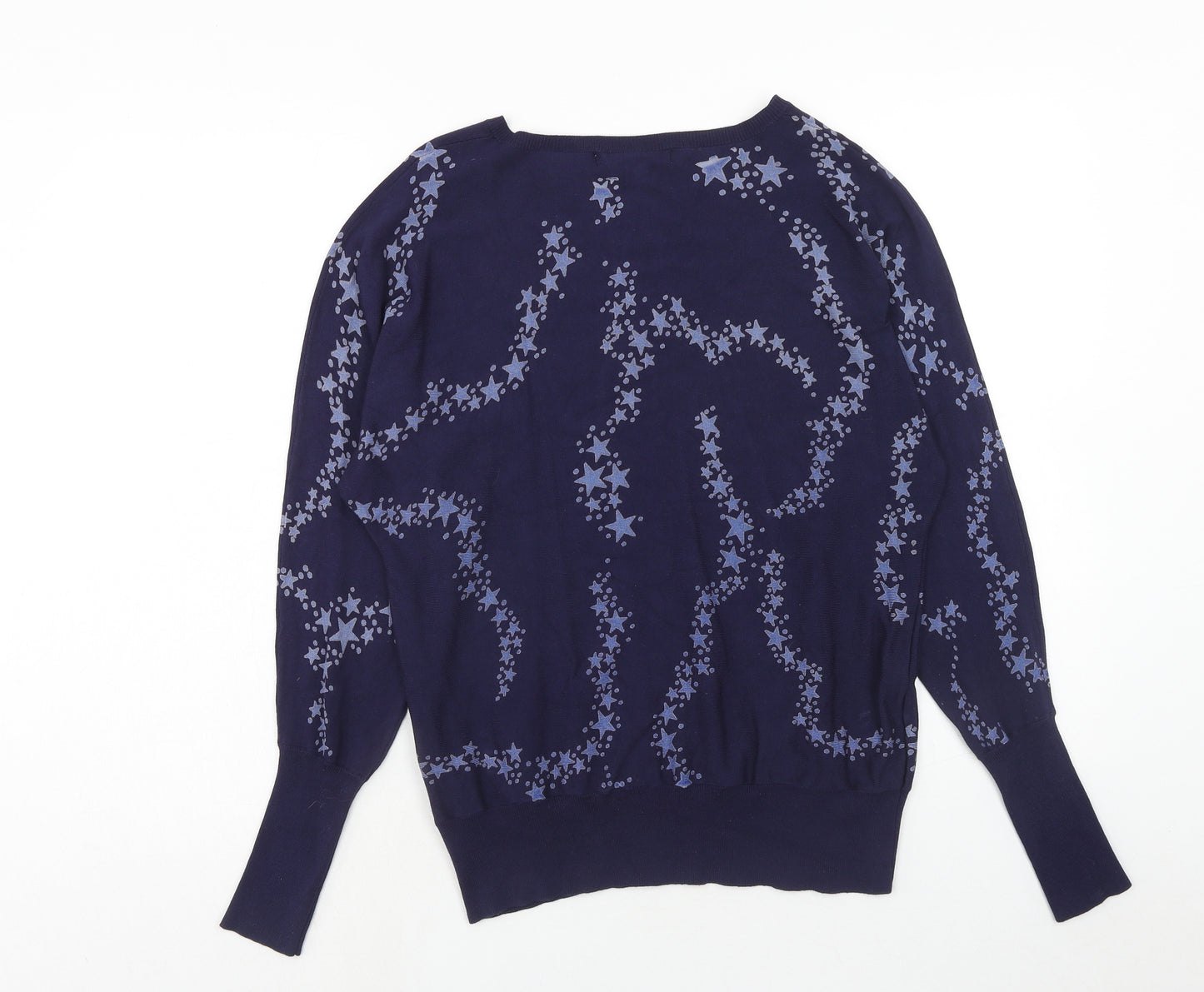 NEXT Womens Blue V-Neck Geometric Viscose Pullover Jumper Size XS - Star Pattern