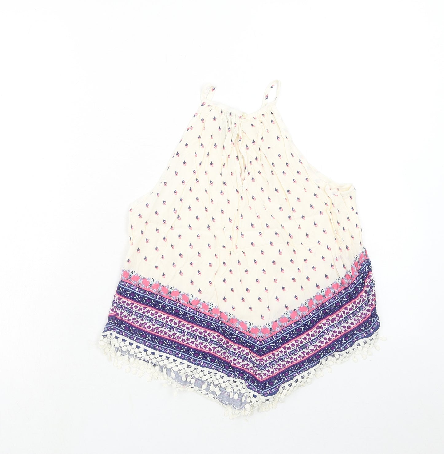 H&M Womens Multicoloured Geometric Viscose Basic Tank Size 10 Round Neck