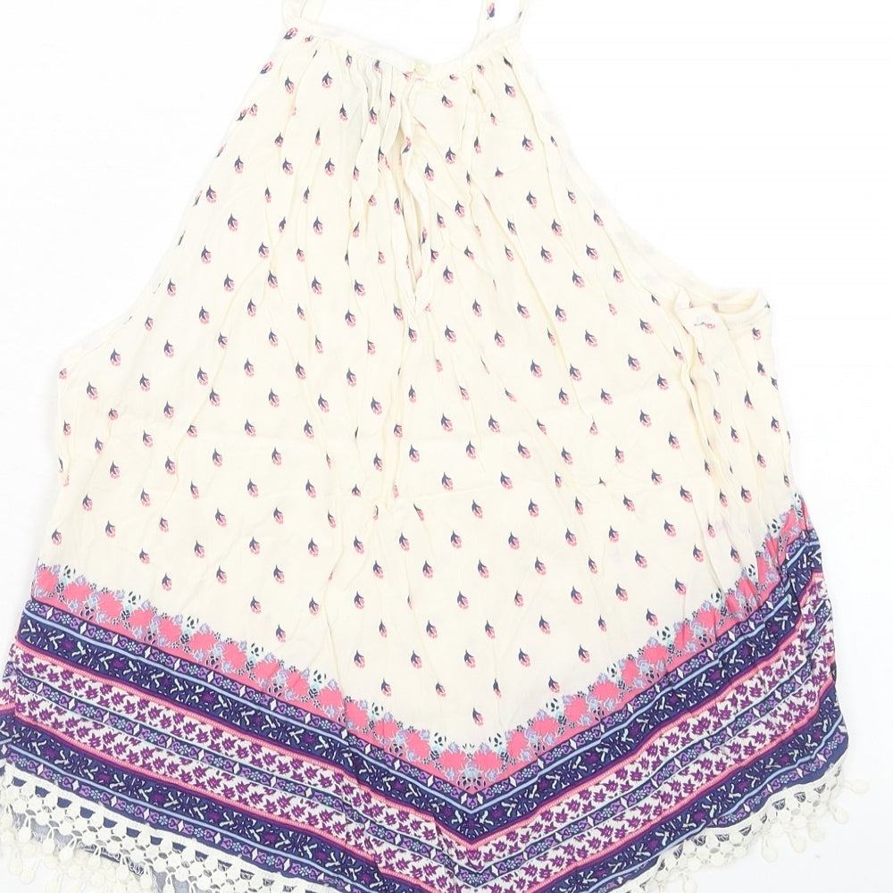 H&M Womens Multicoloured Geometric Viscose Basic Tank Size 10 Round Neck