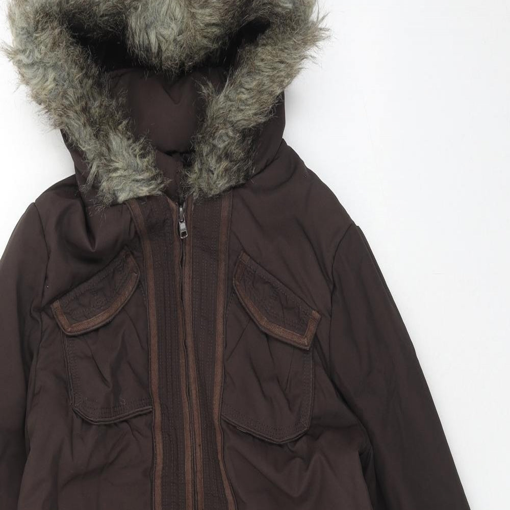 NEXT Womens Brown Parka Coat Size 8 Zip